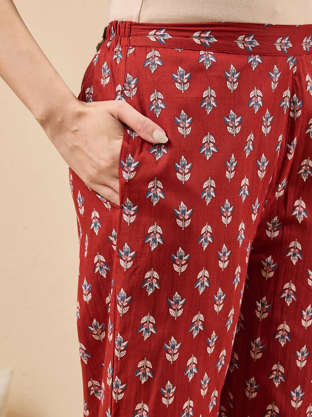 Janasya Maroon Straight Cotton Kurta,Bottom & Dupatta - Dista