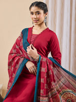 Thumbnail for Janasya Maroon Straight Rayon Kurta,Bottom & Dupatta - Dista