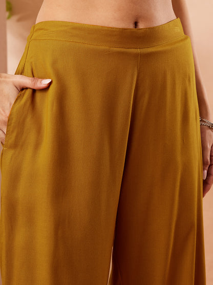 Janasya Mustard Straight Rayon Kurta,Bottom & Dupatta - Dista