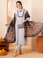 Thumbnail for Janasya Grey Straight Rayon Kurta,Bottom & Dupatta - Dista