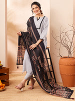 Thumbnail for Janasya Grey Straight Rayon Kurta,Bottom & Dupatta - Dista
