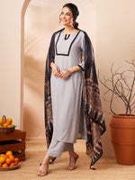 Thumbnail for Janasya Grey Straight Rayon Kurta,Bottom & Dupatta - Dista