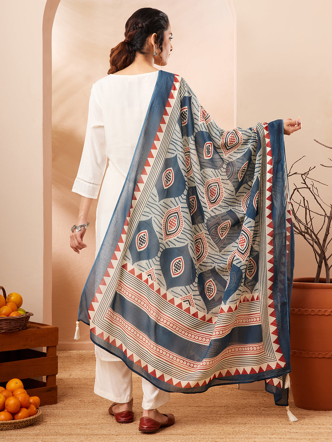 Janasya Off White Straight Rayon Kurta,Bottom & Dupatta - Dista