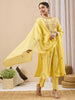 Janasya Yellow Straight Cotton Kurta,Bottom & Dupatta - Dista
