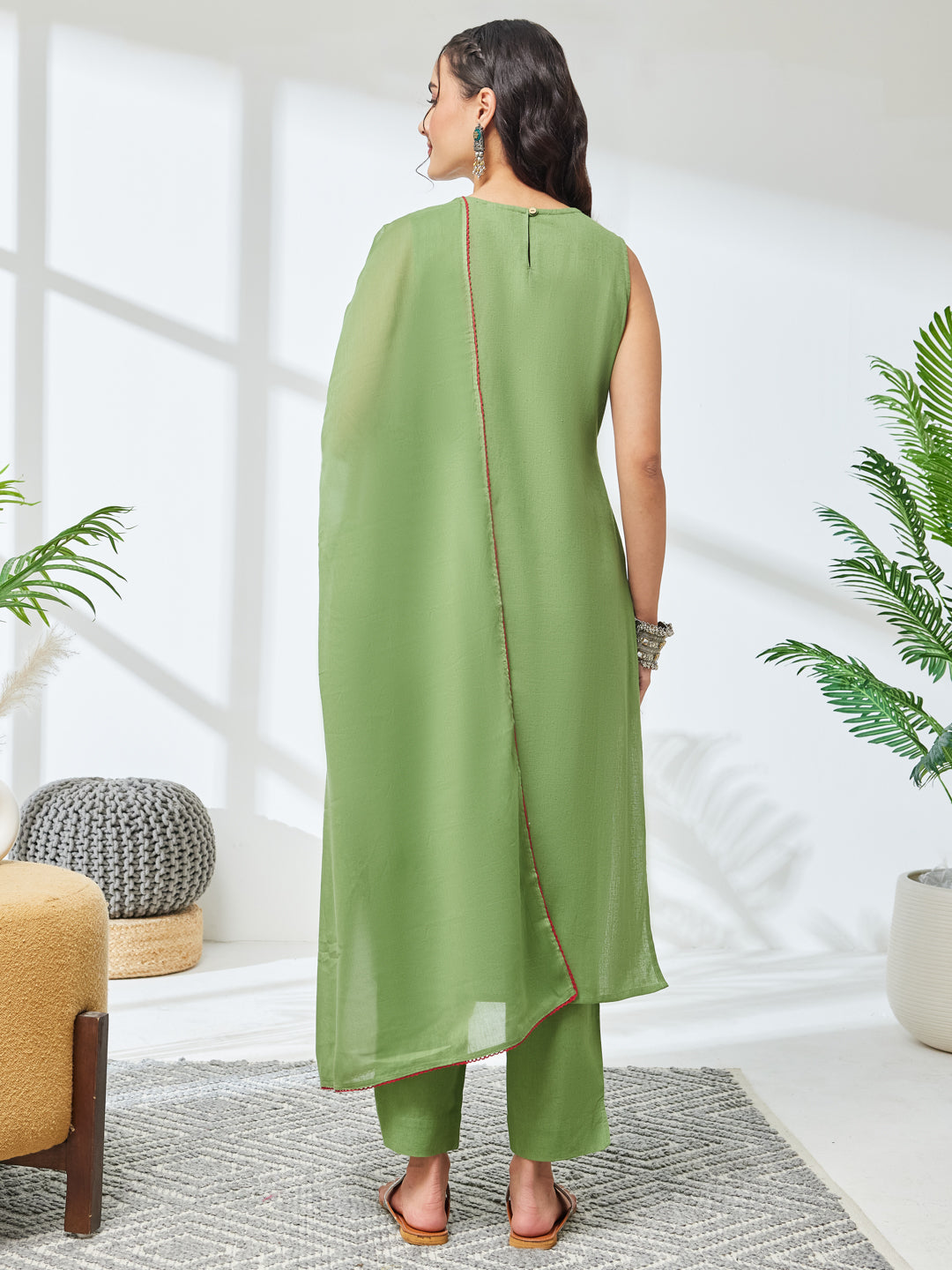 Janasya Mint Straight Cotton Kurta,Bottom & Dupatta - Dista