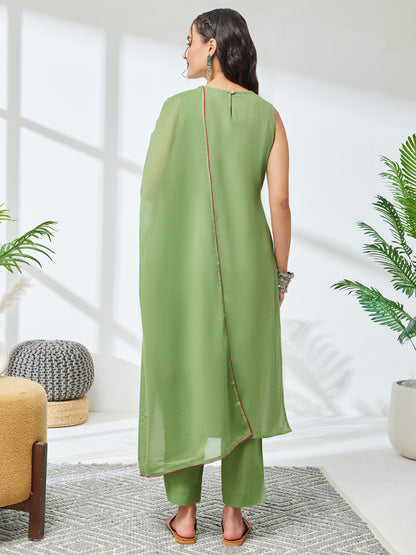 Janasya Mint Straight Cotton Kurta,Bottom & Dupatta - Dista
