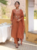 Janasya Rust Straight Cotton Kurta,Bottom & Dupatta - Dista
