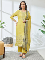 Thumbnail for Janasya Olive Straight Rayon Kurta,Bottom & Dupatta - Dista
