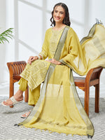 Thumbnail for Janasya Olive Straight Rayon Kurta,Bottom & Dupatta - Dista