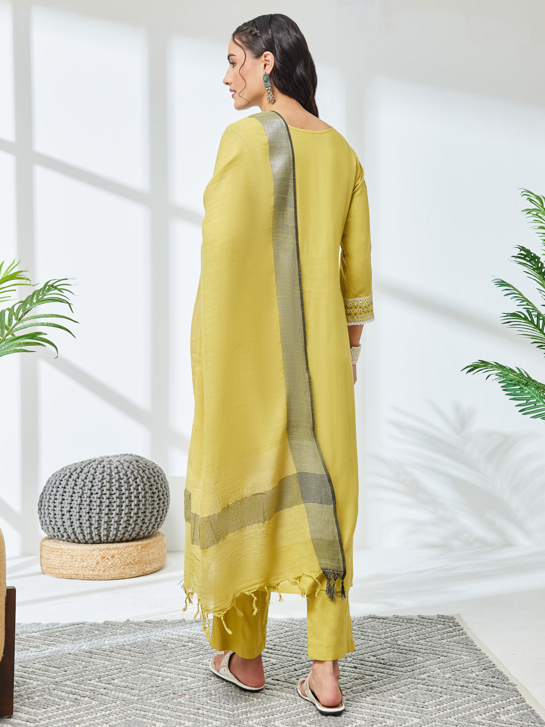 Janasya Olive Straight Rayon Kurta,Bottom & Dupatta - Dista