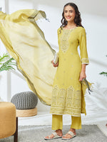 Thumbnail for Janasya Olive Straight Rayon Kurta,Bottom & Dupatta - Dista