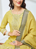 Thumbnail for Janasya Olive Straight Rayon Kurta,Bottom & Dupatta - Dista