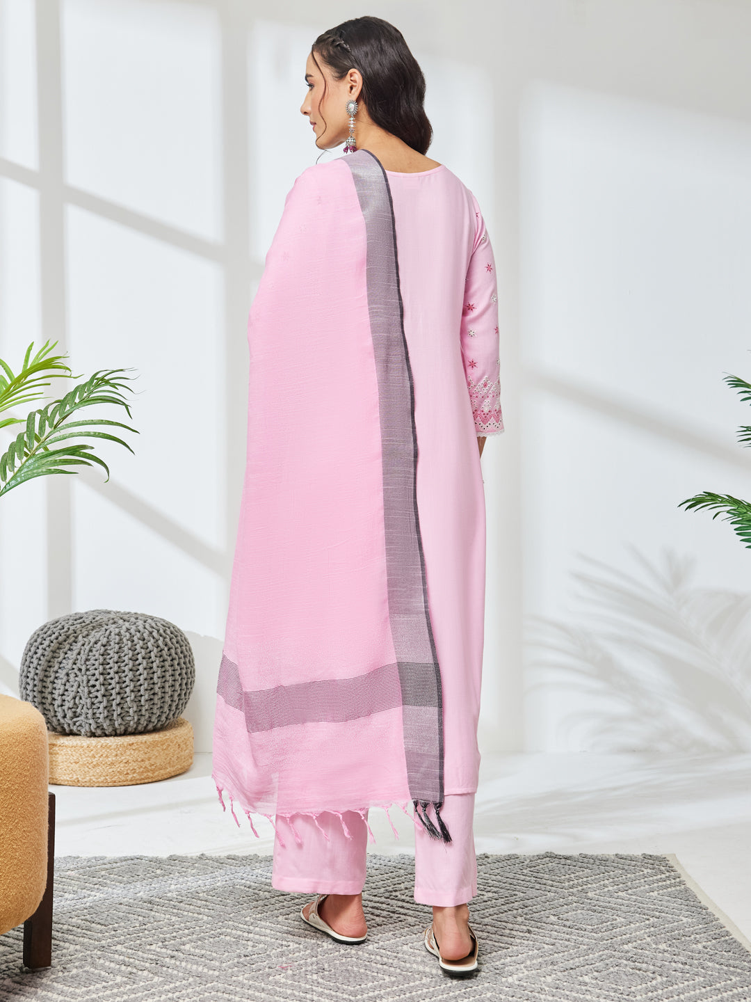 Janasya Pink Straight Rayon Kurta,Bottom & Dupatta - Dista