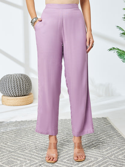 Janasya Lavender Straight Rayon Kurta,Bottom & Dupatta - Dista