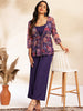 Janasya Purple Crop Crepe Top,Bottom & Jacket - Dista