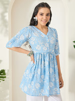 Thumbnail for Janasya Powder Blue Peplum Cotton Top - Dista