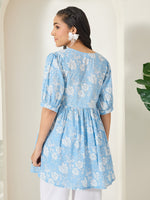 Thumbnail for Janasya Powder Blue Peplum Cotton Top - Dista