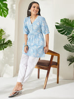 Thumbnail for Janasya Powder Blue Peplum Cotton Top - Dista