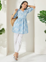 Thumbnail for Janasya Powder Blue Peplum Cotton Top - Dista