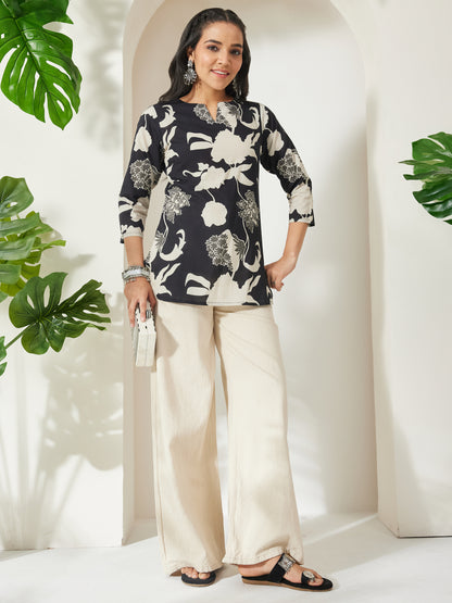 Janasya Black Straight Cotton Top - Dista