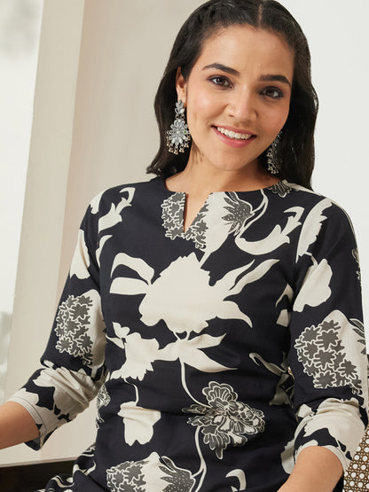 Janasya Black Straight Cotton Top - Dista