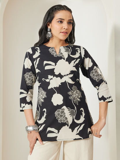 Janasya Black Straight Cotton Top - Dista