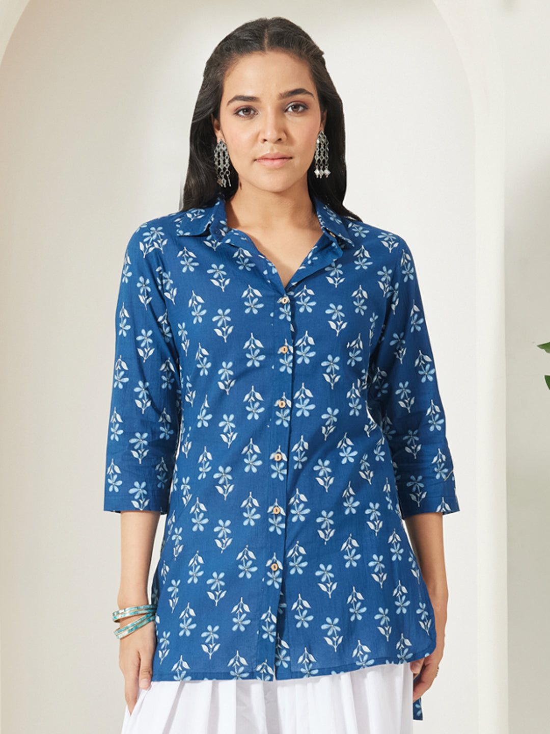 Janasya Indigo Shirt Cotton Top - Dista