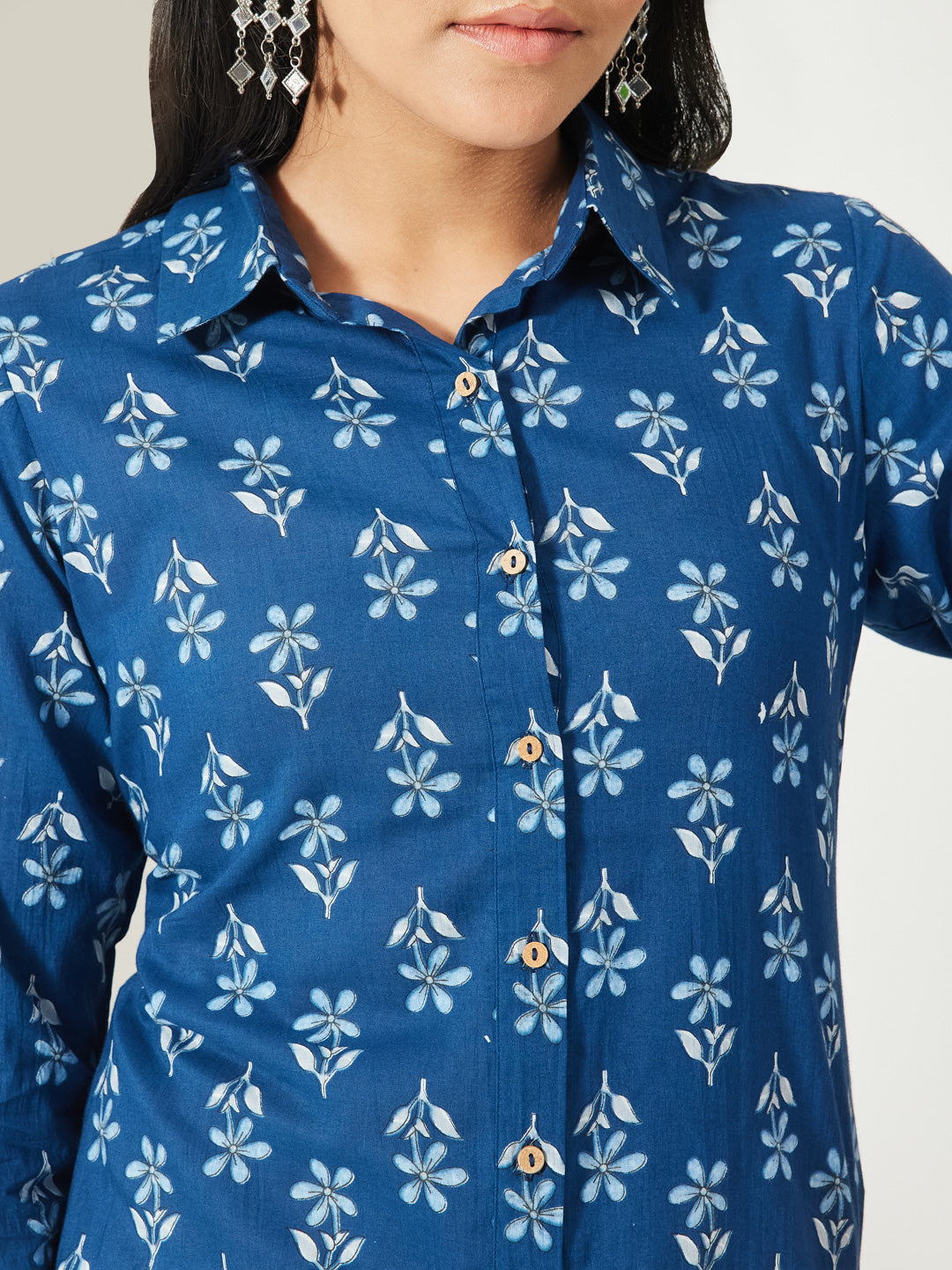 Janasya Indigo Shirt Cotton Top - Dista