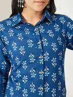 Thumbnail for Janasya Indigo Shirt Cotton Top - Dista