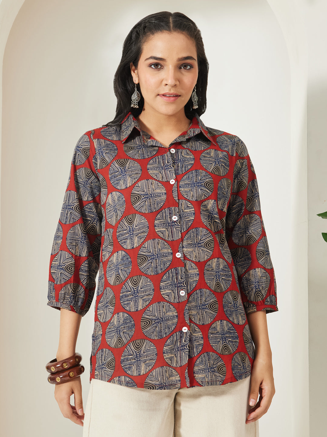 Janasya Rust Straight Cotton Top - Dista