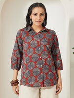 Thumbnail for Janasya Rust Straight Cotton Top - Dista