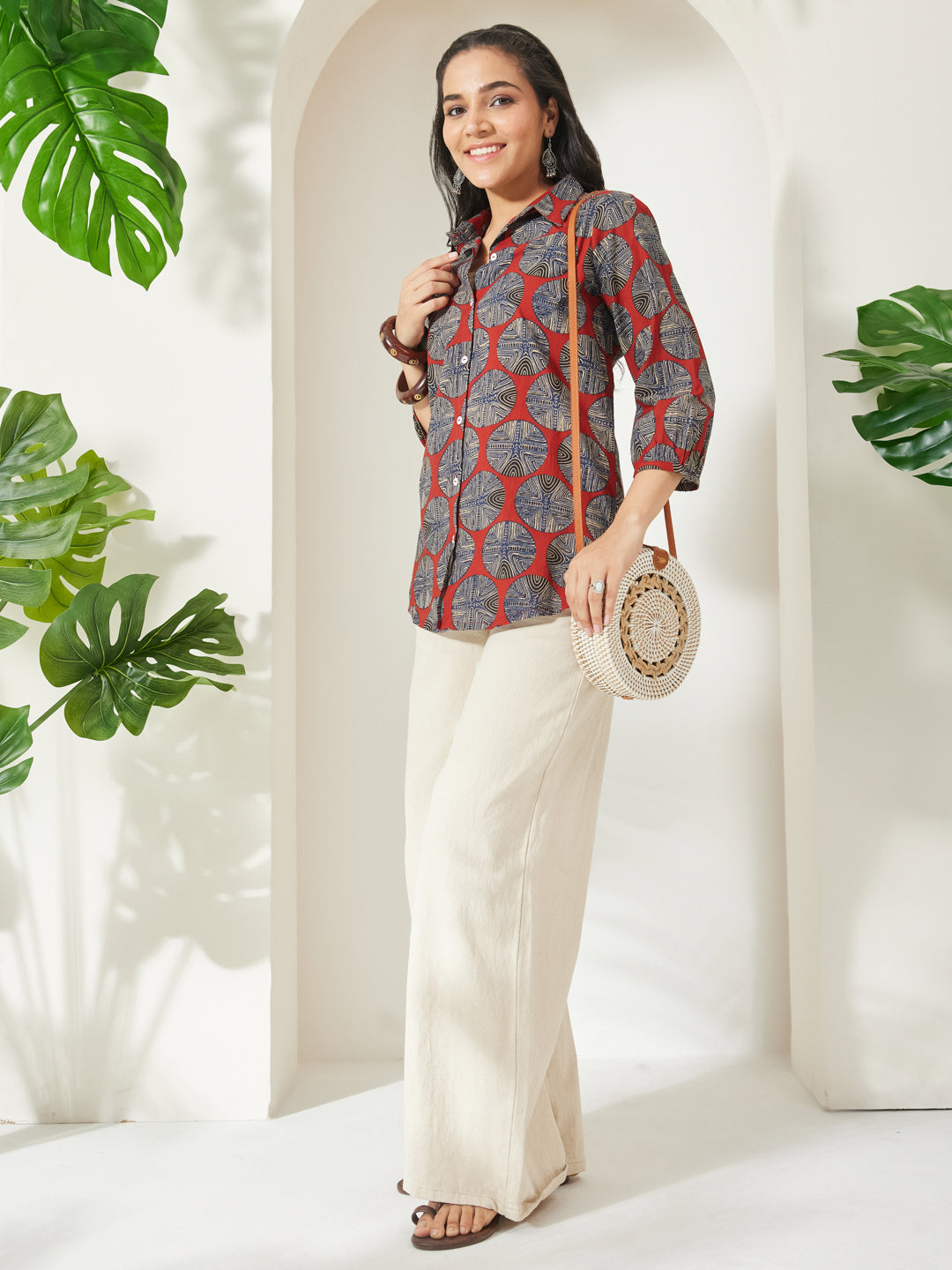 Janasya Rust Straight Cotton Top - Dista