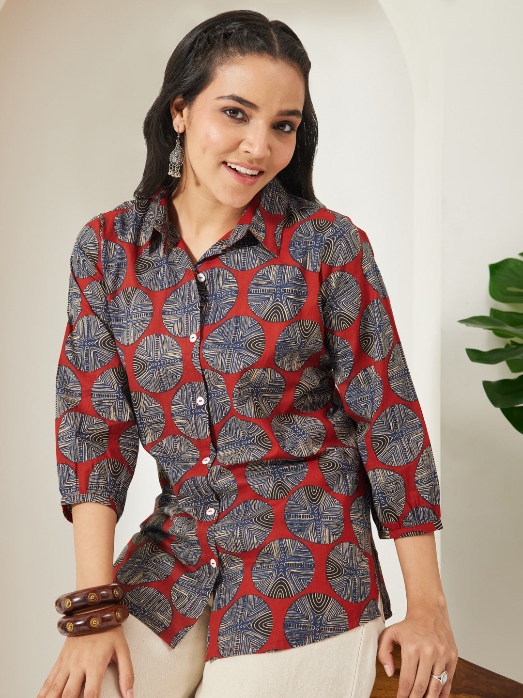 Janasya Rust Straight Cotton Top - Dista