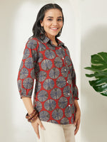 Thumbnail for Janasya Rust Straight Cotton Top - Dista