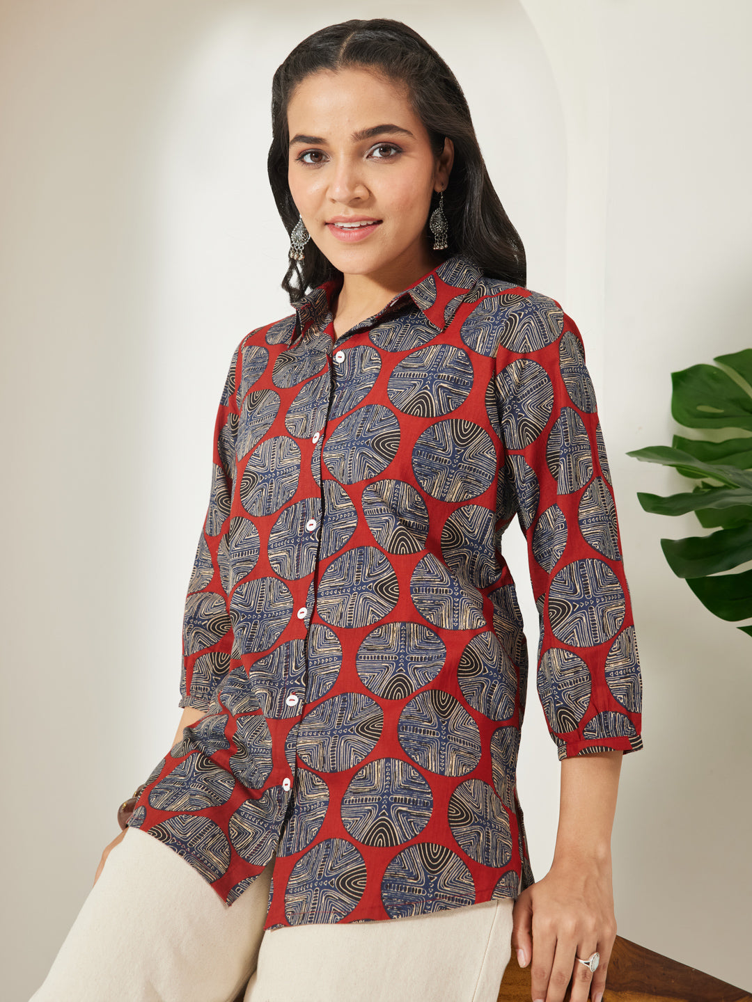 Janasya Rust Straight Cotton Top - Dista