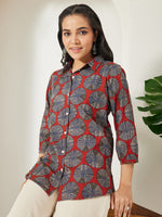 Thumbnail for Janasya Rust Straight Cotton Top - Dista