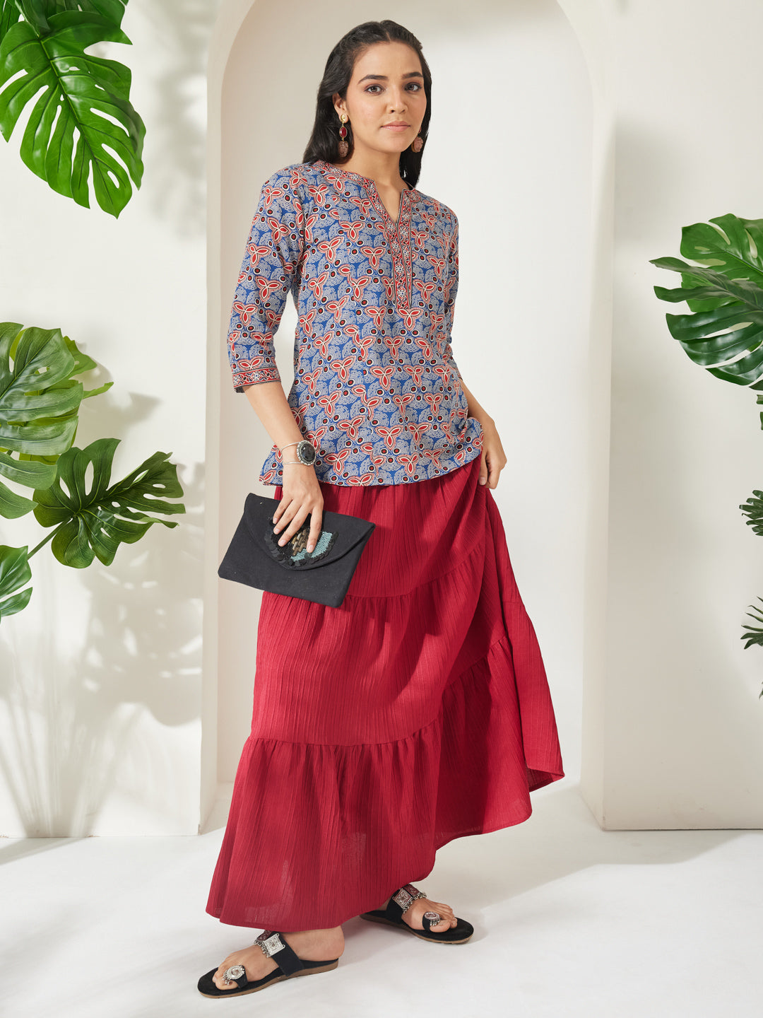 Janasya Blue A-Line Cotton Top - Dista
