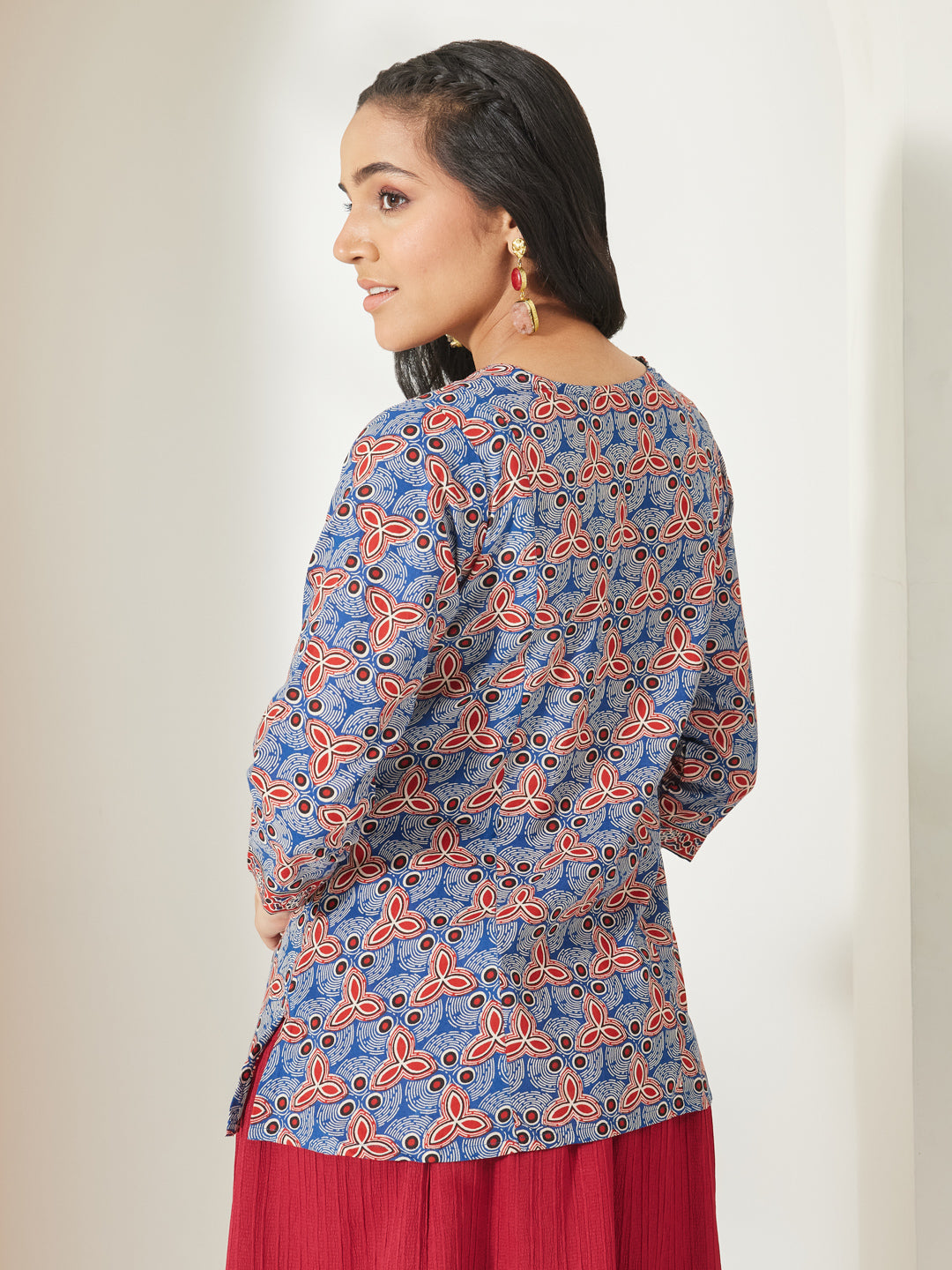 Janasya Blue A-Line Cotton Top - Dista