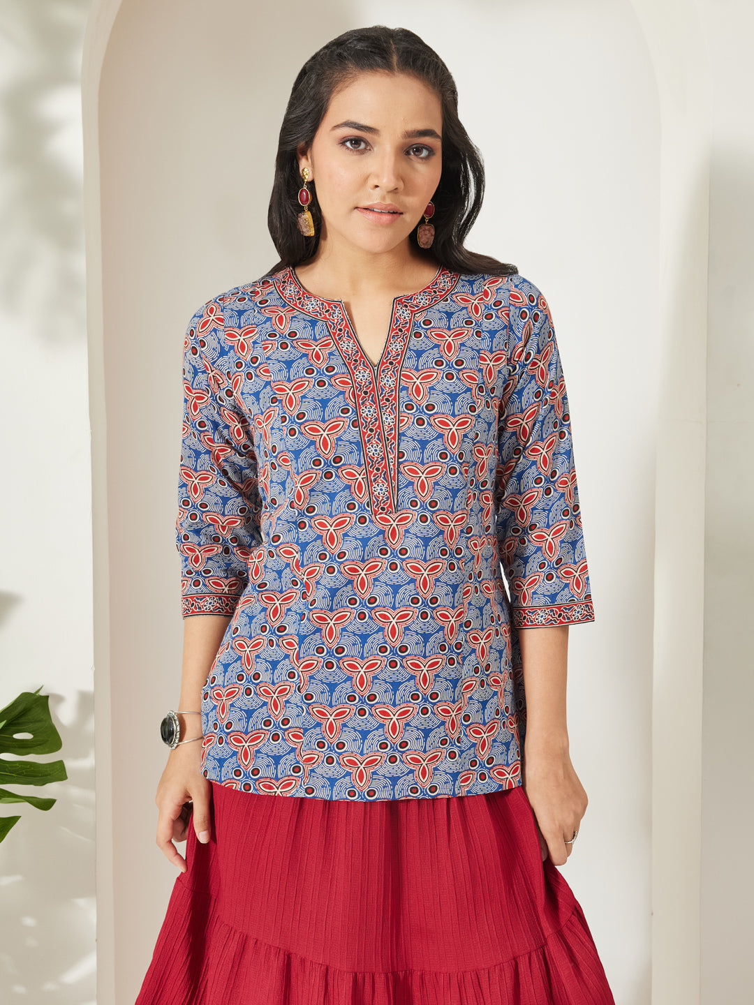 Janasya Blue A-Line Cotton Top - Dista