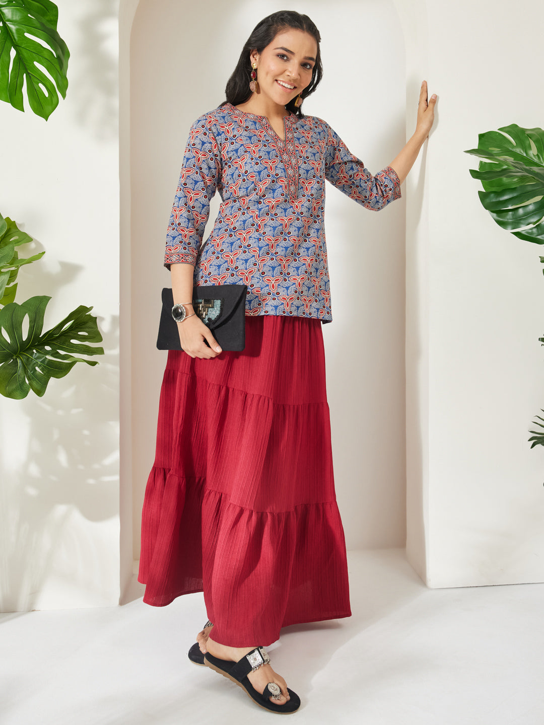 Janasya Blue A-Line Cotton Top - Dista