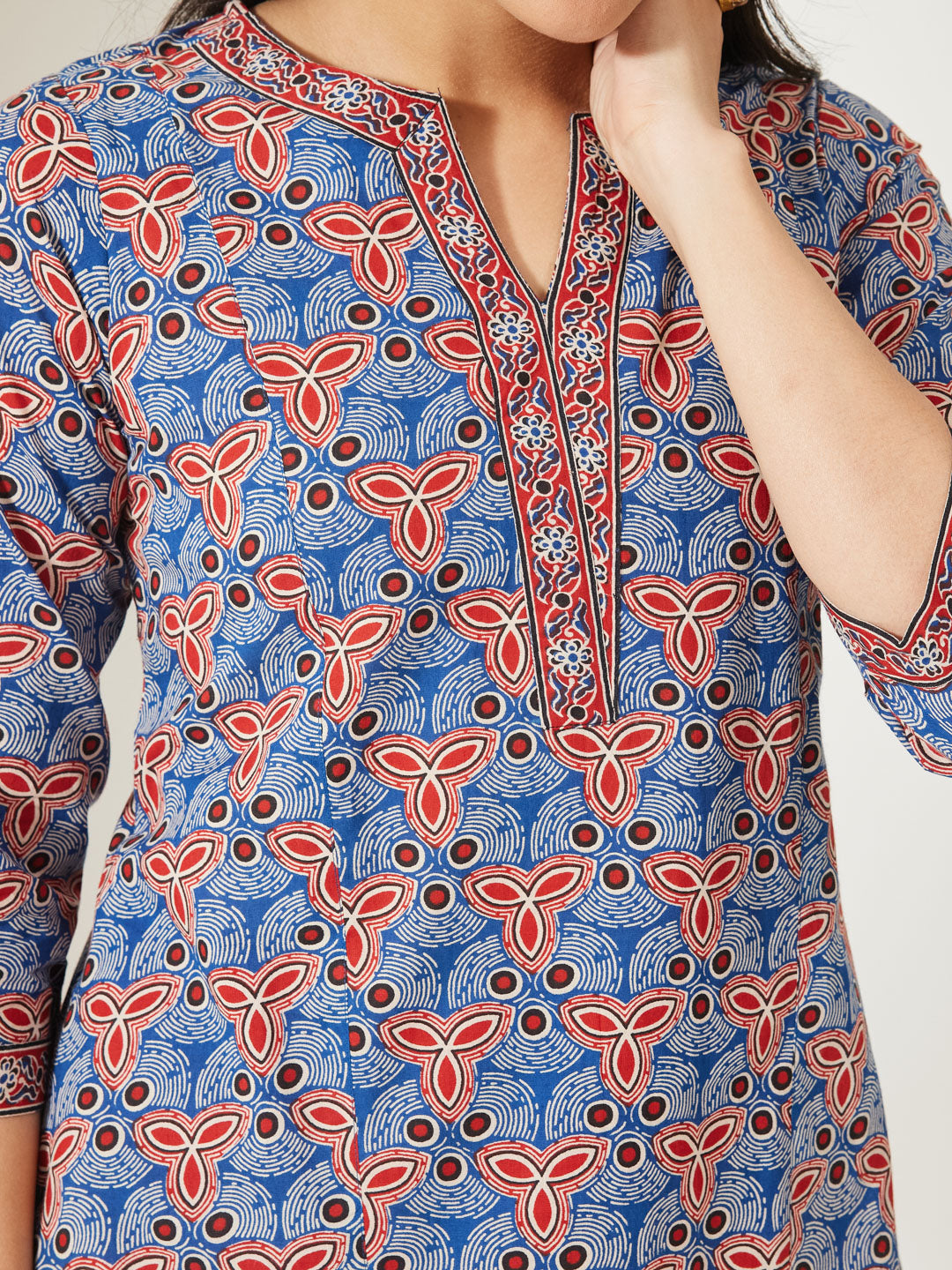 Janasya Blue A-Line Cotton Top - Dista