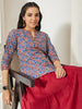 Janasya Blue A-Line Cotton Top - Dista