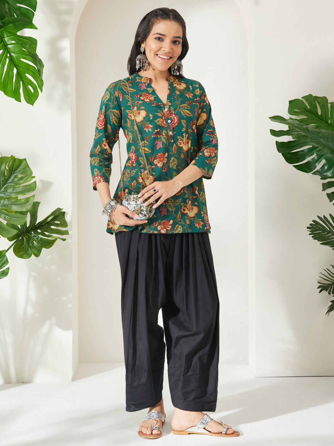 Janasya Green A-Line Cotton Top - Dista