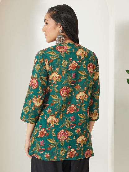 Janasya Green A-Line Cotton Top - Dista