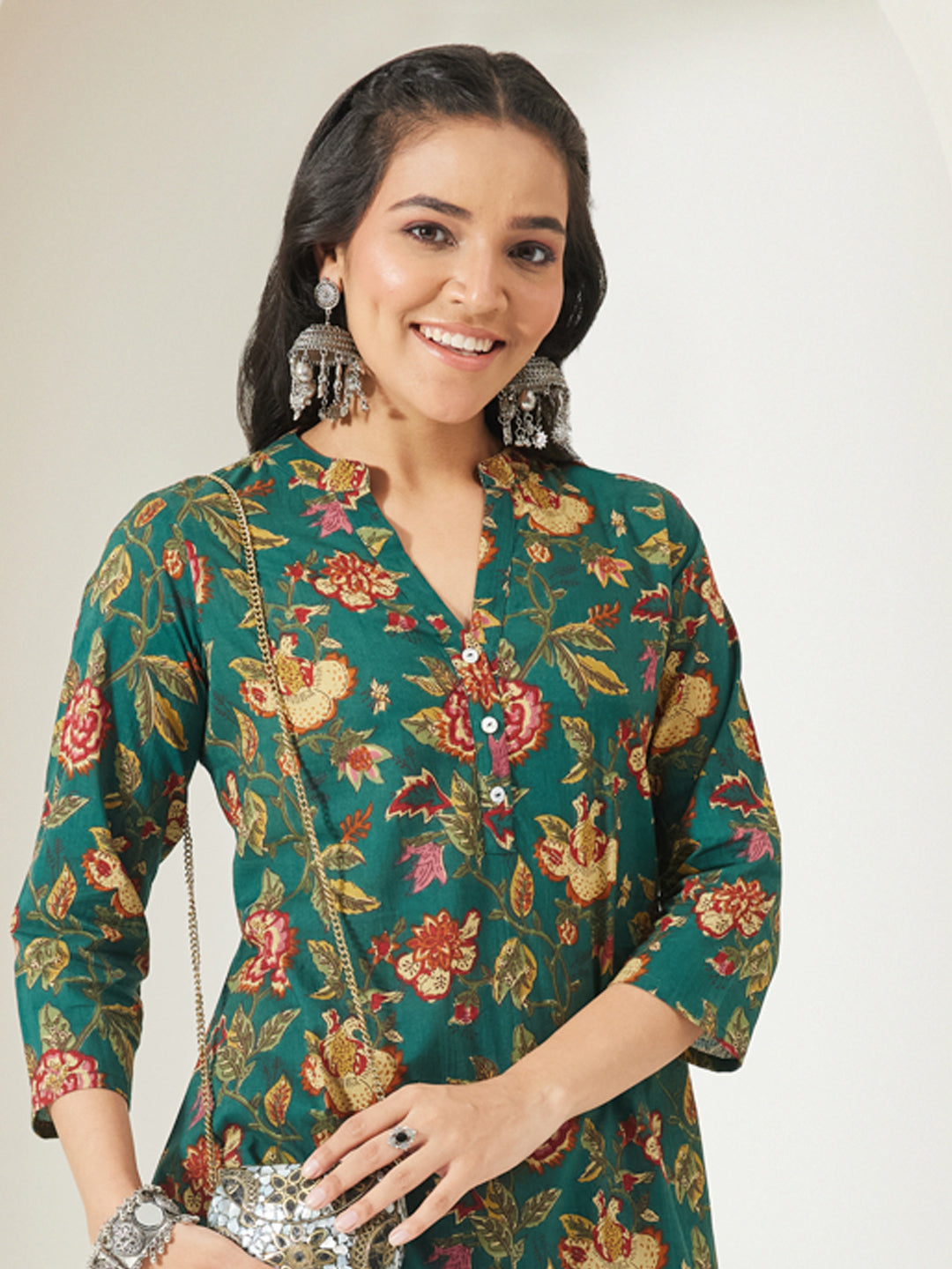 Janasya Green A-Line Cotton Top - Dista