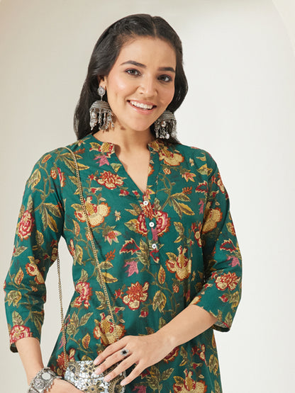 Janasya Green A-Line Cotton Top - Dista