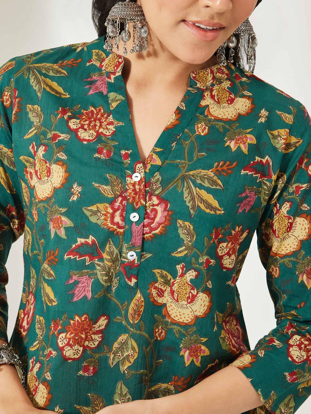 Janasya Green A-Line Cotton Top - Dista