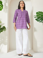 Thumbnail for Janasya Purple A-Line Cotton Top - Dista