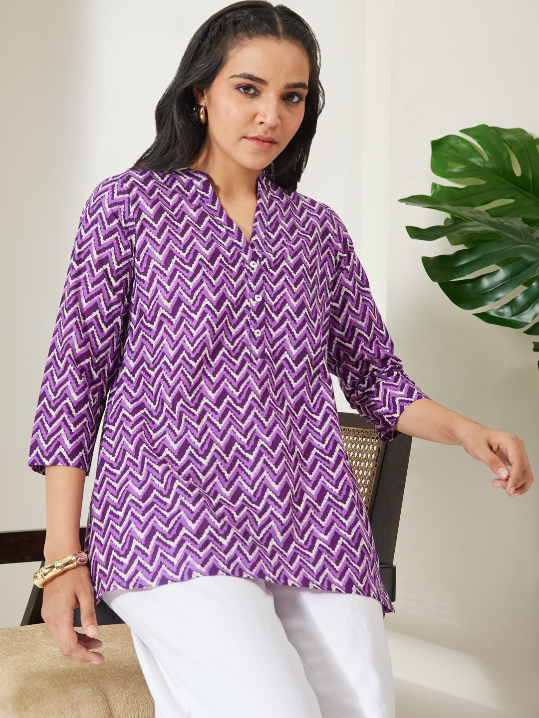 Janasya Purple A-Line Cotton Top - Dista
