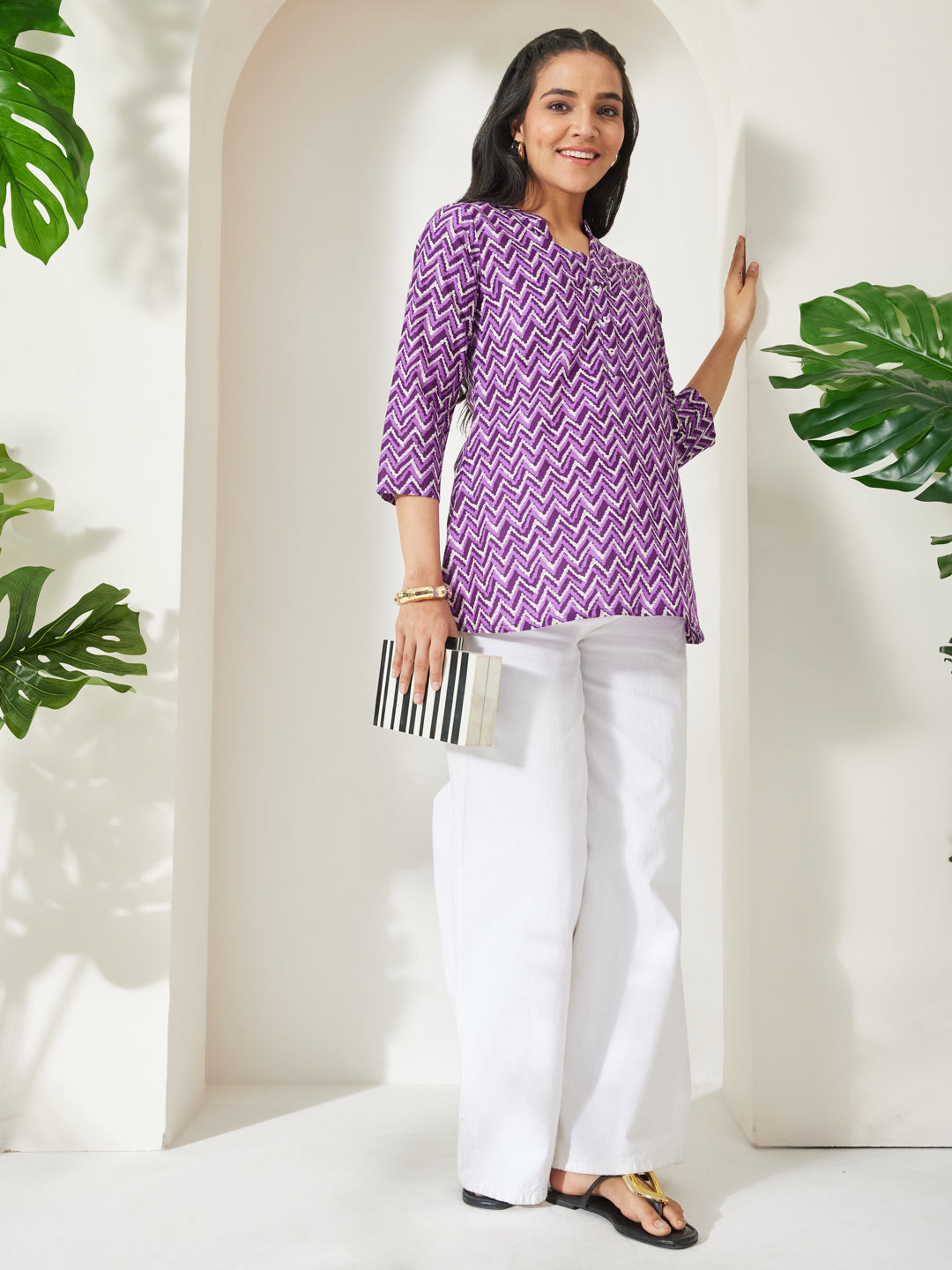Janasya Purple A-Line Cotton Top - Dista